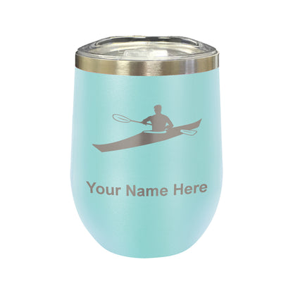 LaserGram Double Wall Stainless Steel Wine Glass, Kayak Man, Personalized Engraving Included