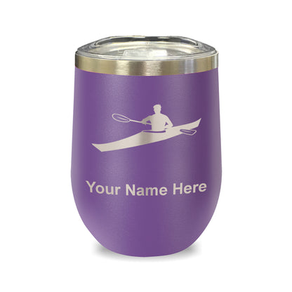 LaserGram Double Wall Stainless Steel Wine Glass, Kayak Man, Personalized Engraving Included