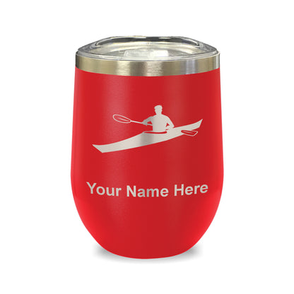 LaserGram Double Wall Stainless Steel Wine Glass, Kayak Man, Personalized Engraving Included