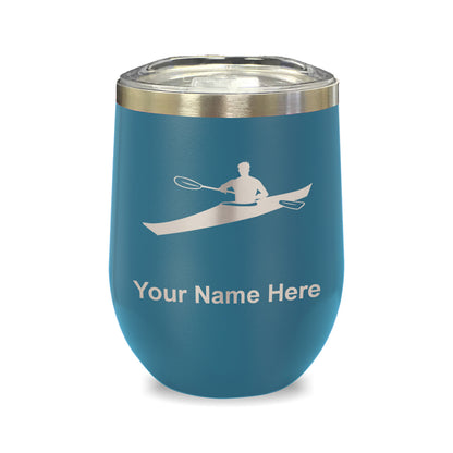 LaserGram Double Wall Stainless Steel Wine Glass, Kayak Man, Personalized Engraving Included