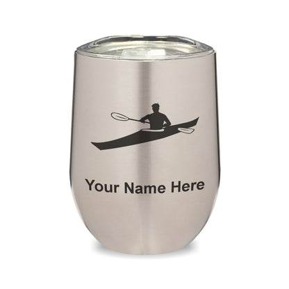 LaserGram Double Wall Stainless Steel Wine Glass, Kayak Man, Personalized Engraving Included