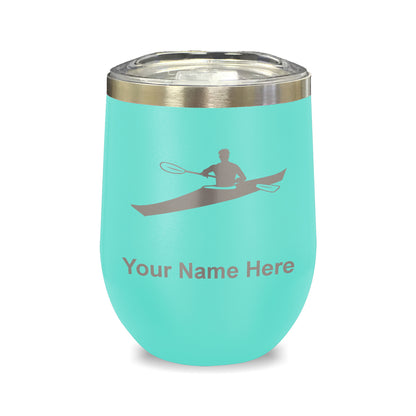 LaserGram Double Wall Stainless Steel Wine Glass, Kayak Man, Personalized Engraving Included