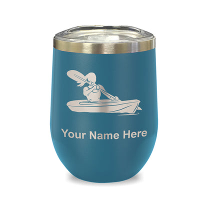 LaserGram Double Wall Stainless Steel Wine Glass, Kayak Woman, Personalized Engraving Included
