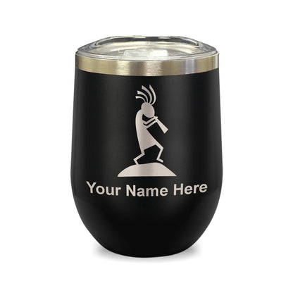LaserGram Double Wall Stainless Steel Wine Glass, Kokopelli, Personalized Engraving Included