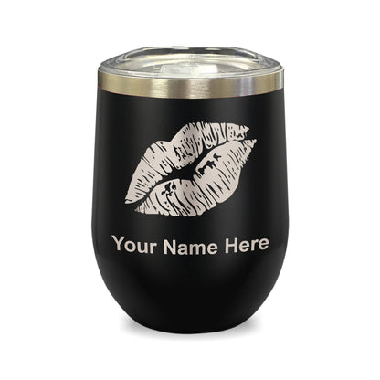LaserGram Double Wall Stainless Steel Wine Glass, Lipstick Kiss, Personalized Engraving Included