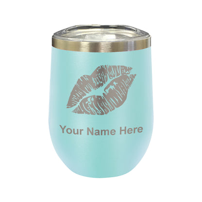 LaserGram Double Wall Stainless Steel Wine Glass, Lipstick Kiss, Personalized Engraving Included