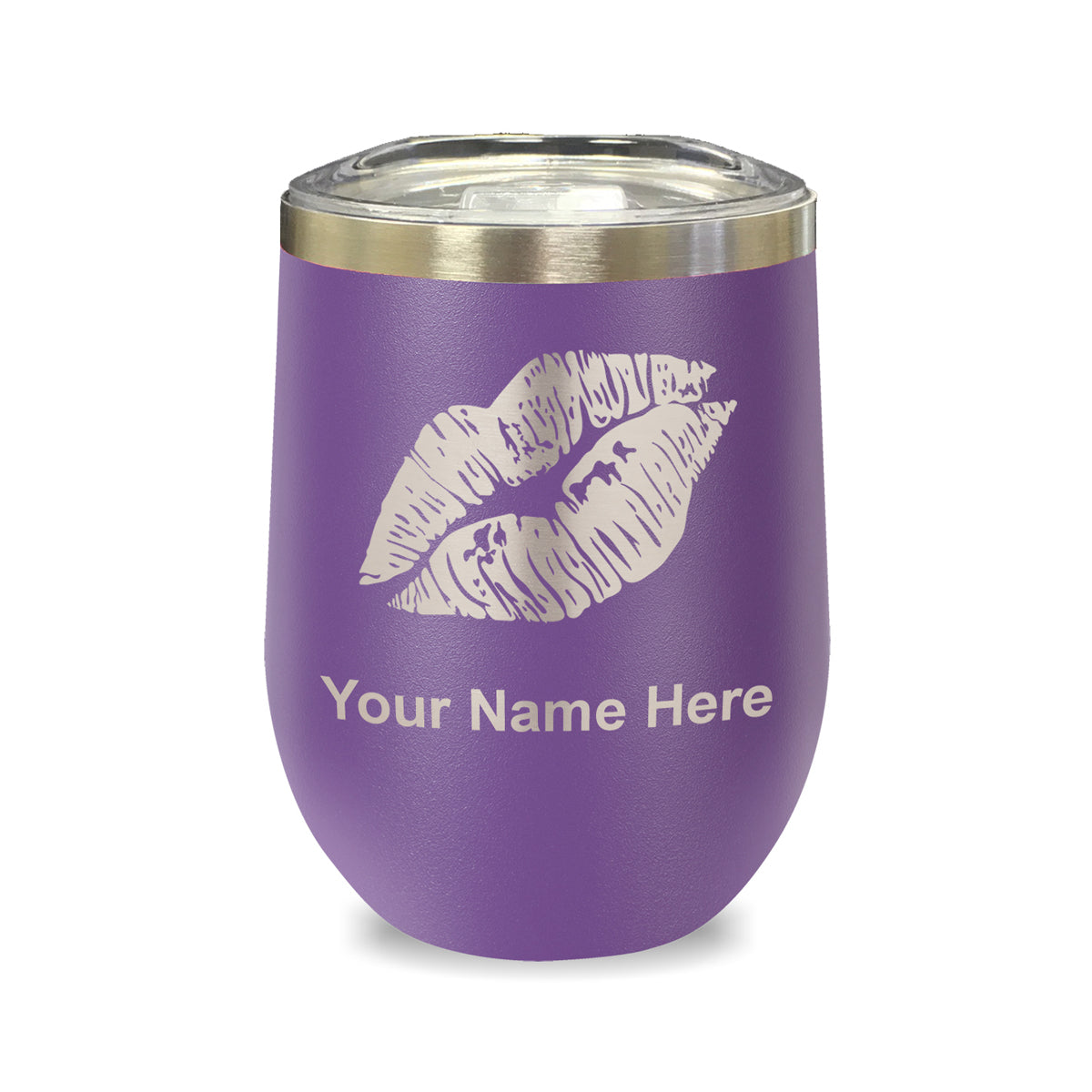 LaserGram Double Wall Stainless Steel Wine Glass, Lipstick Kiss, Personalized Engraving Included