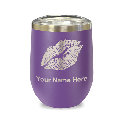 LaserGram Double Wall Stainless Steel Wine Glass, Lipstick Kiss, Personalized Engraving Included