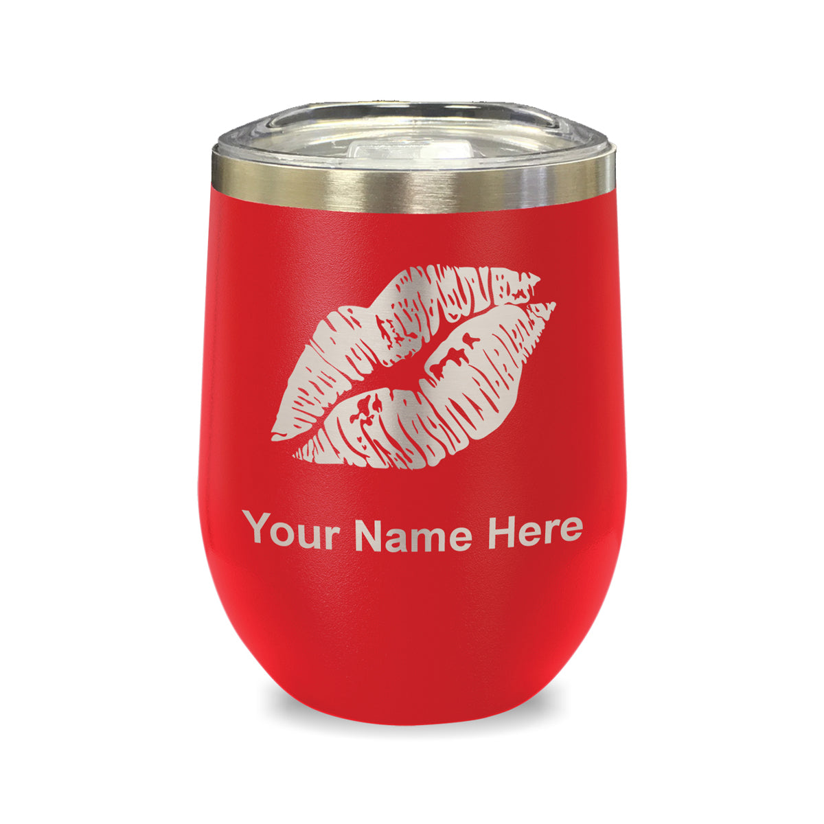 LaserGram Double Wall Stainless Steel Wine Glass, Lipstick Kiss, Personalized Engraving Included