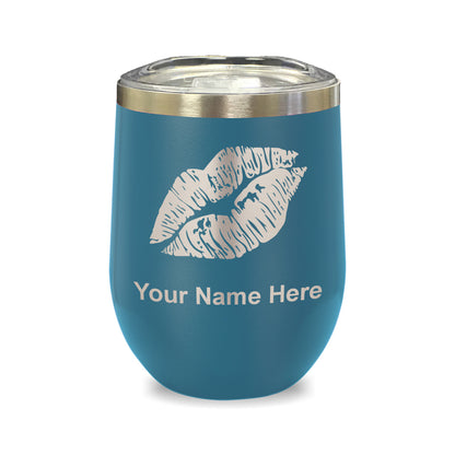LaserGram Double Wall Stainless Steel Wine Glass, Lipstick Kiss, Personalized Engraving Included