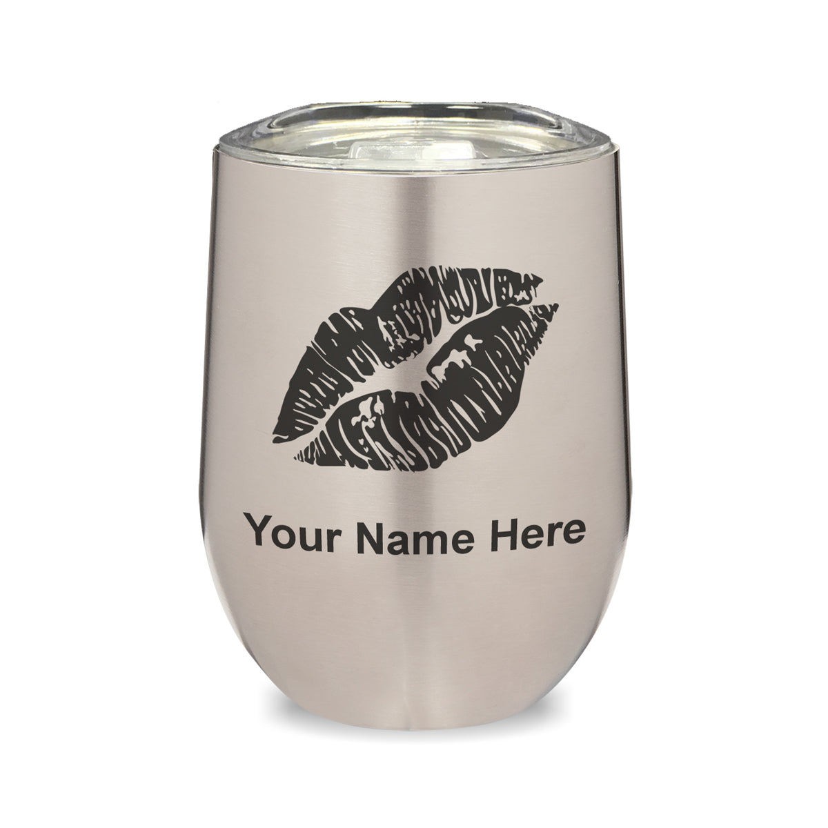 LaserGram Double Wall Stainless Steel Wine Glass, Lipstick Kiss, Personalized Engraving Included