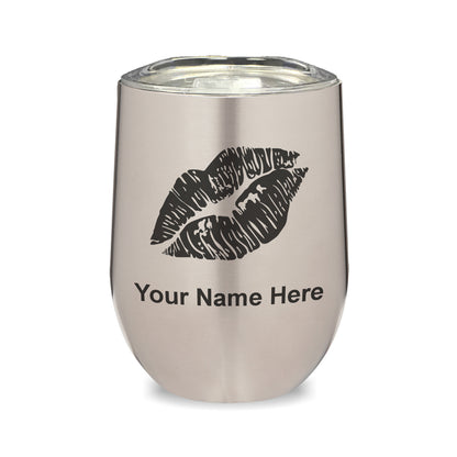 LaserGram Double Wall Stainless Steel Wine Glass, Lipstick Kiss, Personalized Engraving Included