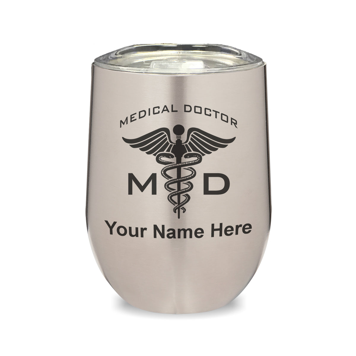 LaserGram Double Wall Stainless Steel Wine Glass, MD Medical Doctor, Personalized Engraving Included