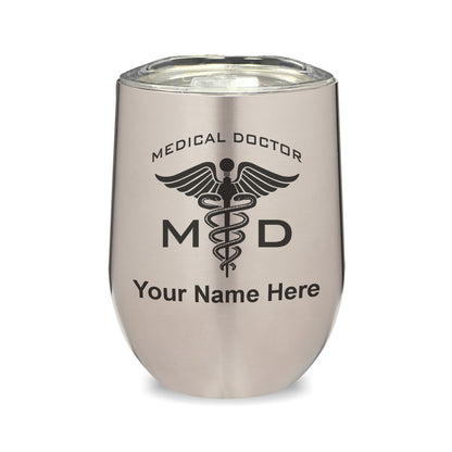 LaserGram Double Wall Stainless Steel Wine Glass, MD Medical Doctor, Personalized Engraving Included