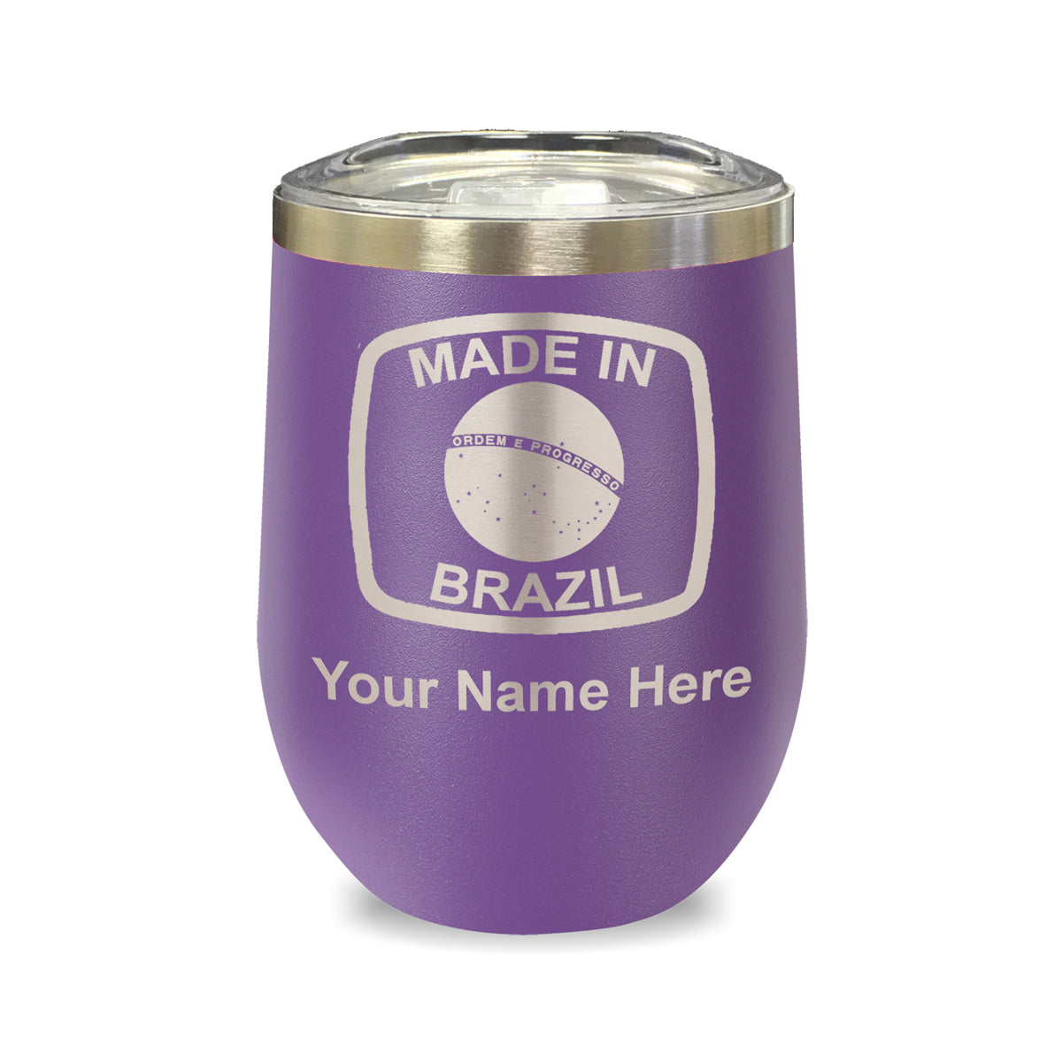 LaserGram Double Wall Stainless Steel Wine Glass, Made in Brazil, Personalized Engraving Included