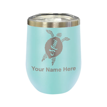 LaserGram Double Wall Stainless Steel Wine Glass, Maui Sea Turtle, Personalized Engraving Included