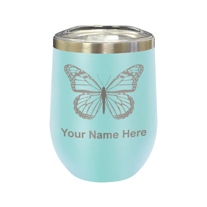 LaserGram Double Wall Stainless Steel Wine Glass, Monarch Butterfly, Personalized Engraving Included