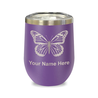 LaserGram Double Wall Stainless Steel Wine Glass, Monarch Butterfly, Personalized Engraving Included