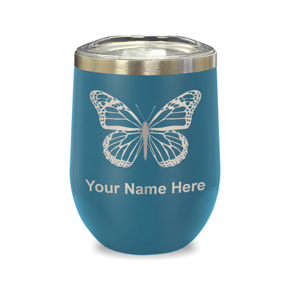 LaserGram Double Wall Stainless Steel Wine Glass, Monarch Butterfly, Personalized Engraving Included