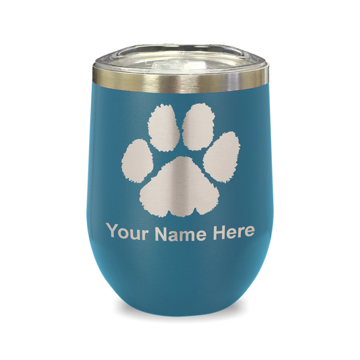 LaserGram Double Wall Stainless Steel Wine Glass, Paw Print, Personalized Engraving Included