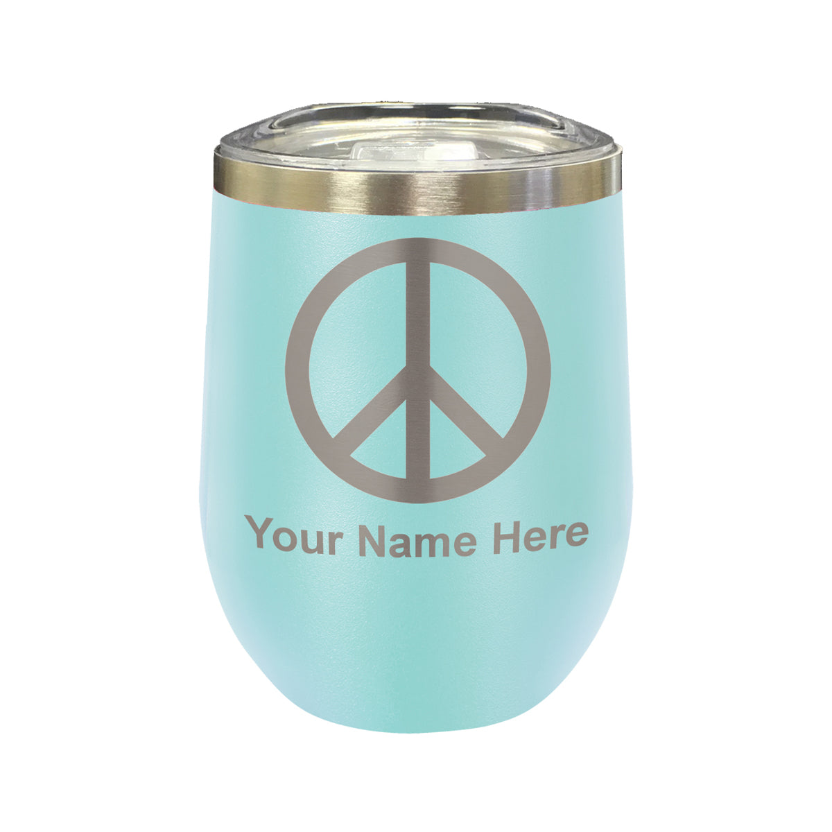 LaserGram Double Wall Stainless Steel Wine Glass, Peace Sign, Personalized Engraving Included