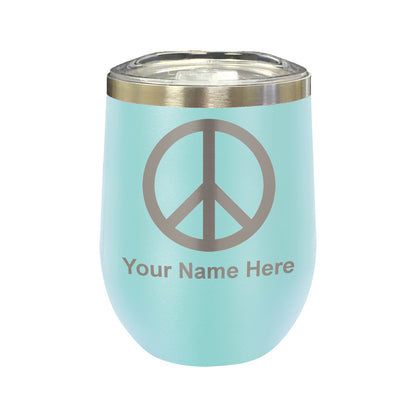 LaserGram Double Wall Stainless Steel Wine Glass, Peace Sign, Personalized Engraving Included