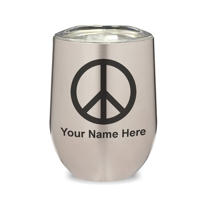 LaserGram Double Wall Stainless Steel Wine Glass, Peace Sign, Personalized Engraving Included