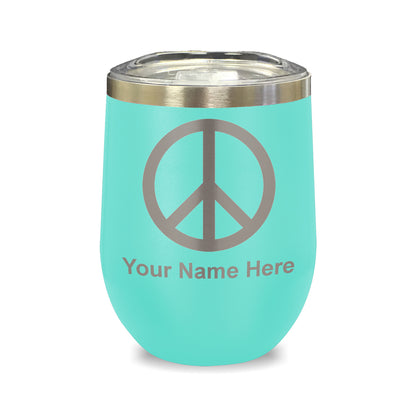 LaserGram Double Wall Stainless Steel Wine Glass, Peace Sign, Personalized Engraving Included