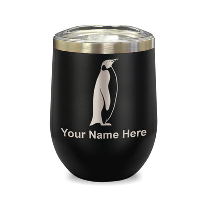 LaserGram Double Wall Stainless Steel Wine Glass, Penguin, Personalized Engraving Included