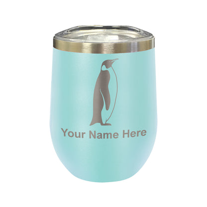 LaserGram Double Wall Stainless Steel Wine Glass, Penguin, Personalized Engraving Included