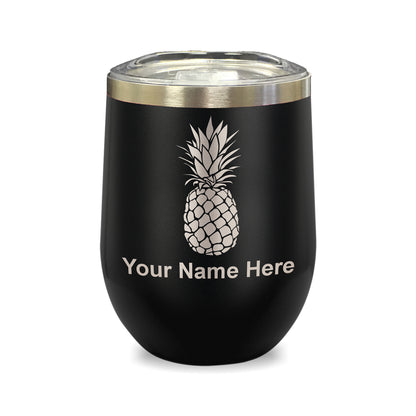 LaserGram Double Wall Stainless Steel Wine Glass, Pineapple, Personalized Engraving Included
