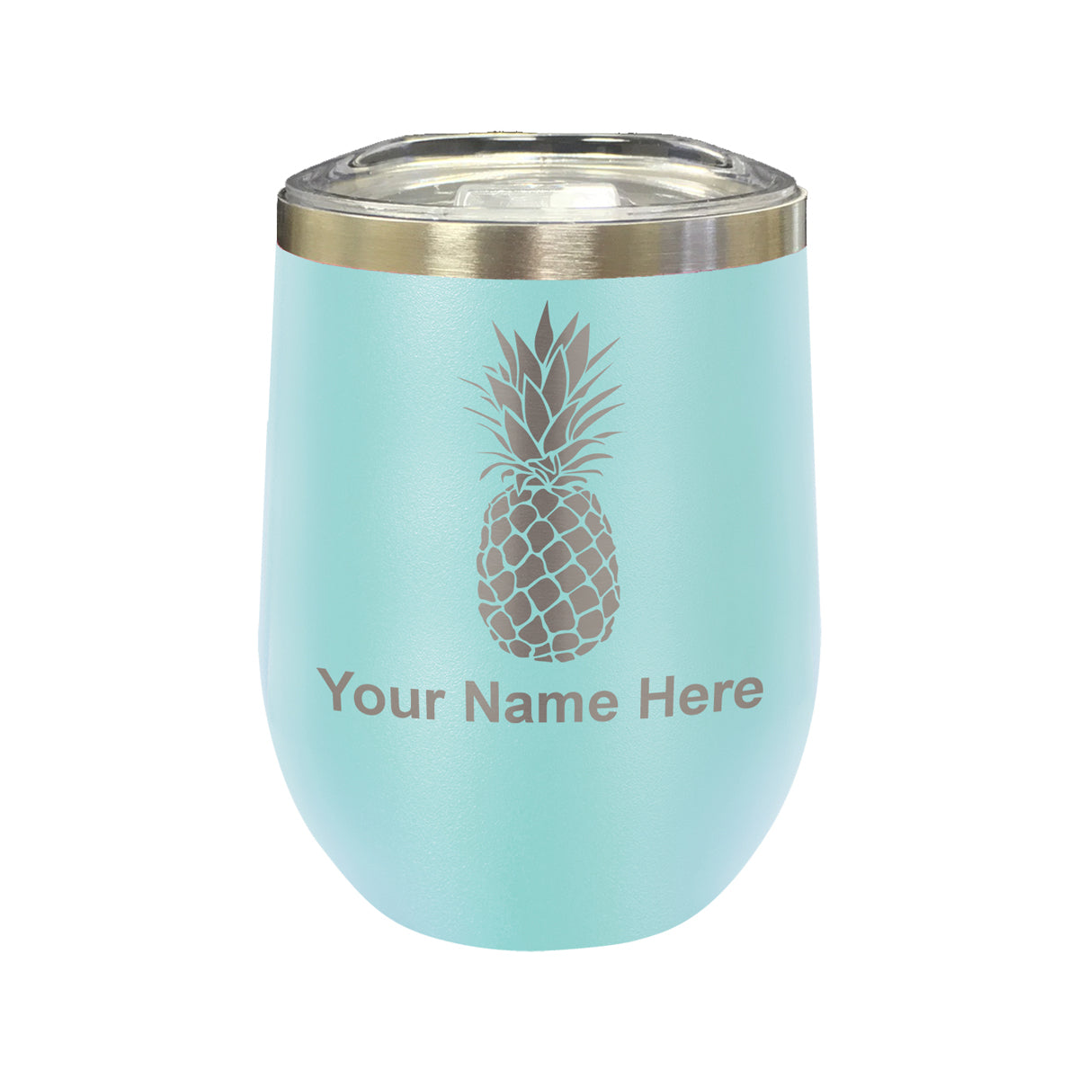 LaserGram Double Wall Stainless Steel Wine Glass, Pineapple, Personalized Engraving Included