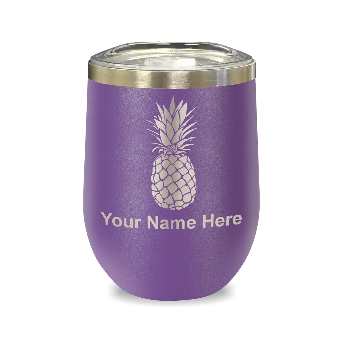 LaserGram Double Wall Stainless Steel Wine Glass, Pineapple, Personalized Engraving Included