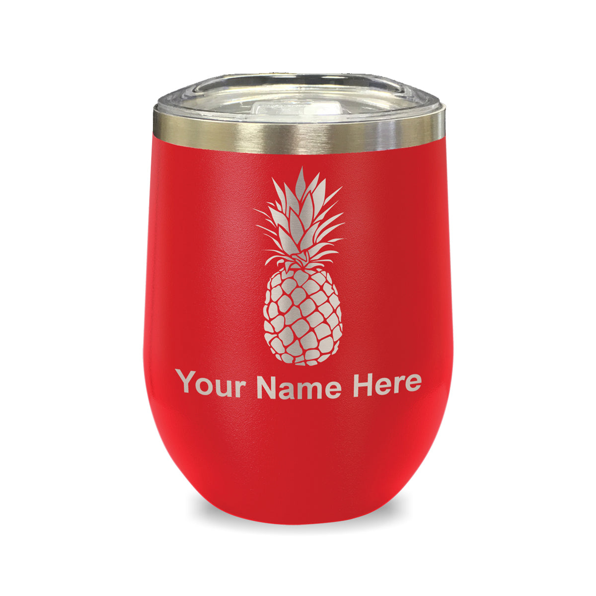 LaserGram Double Wall Stainless Steel Wine Glass, Pineapple, Personalized Engraving Included