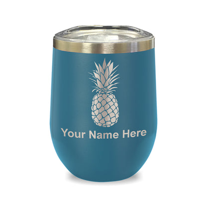 LaserGram Double Wall Stainless Steel Wine Glass, Pineapple, Personalized Engraving Included