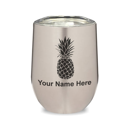 LaserGram Double Wall Stainless Steel Wine Glass, Pineapple, Personalized Engraving Included