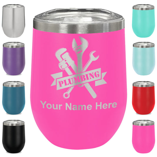 LaserGram Double Wall Stainless Steel Wine Glass, Plumbing, Personalized Engraving Included
