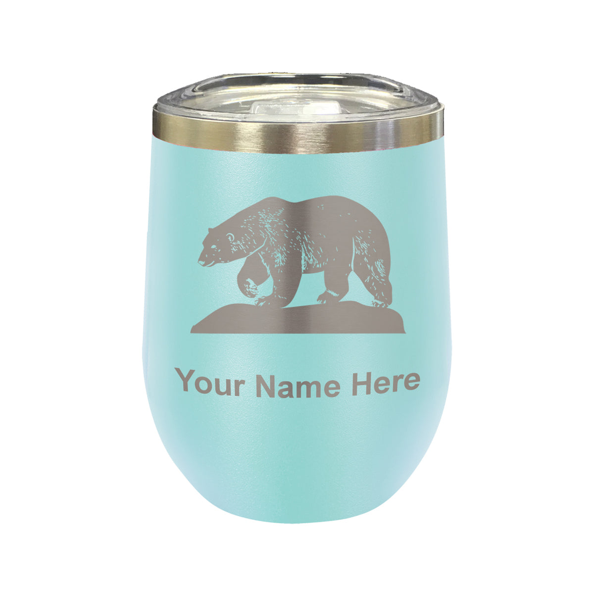 LaserGram Double Wall Stainless Steel Wine Glass, Polar Bear, Personalized Engraving Included