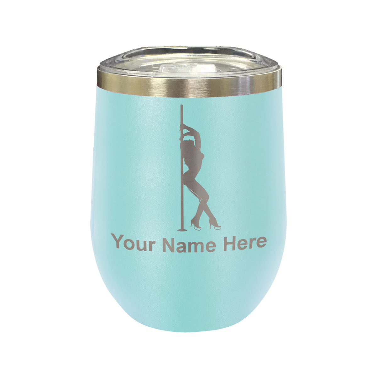 LaserGram Double Wall Stainless Steel Wine Glass, Pole Dancer, Personalized Engraving Included