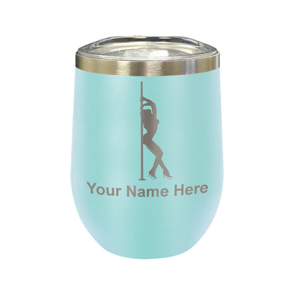 LaserGram Double Wall Stainless Steel Wine Glass, Pole Dancer, Personalized Engraving Included