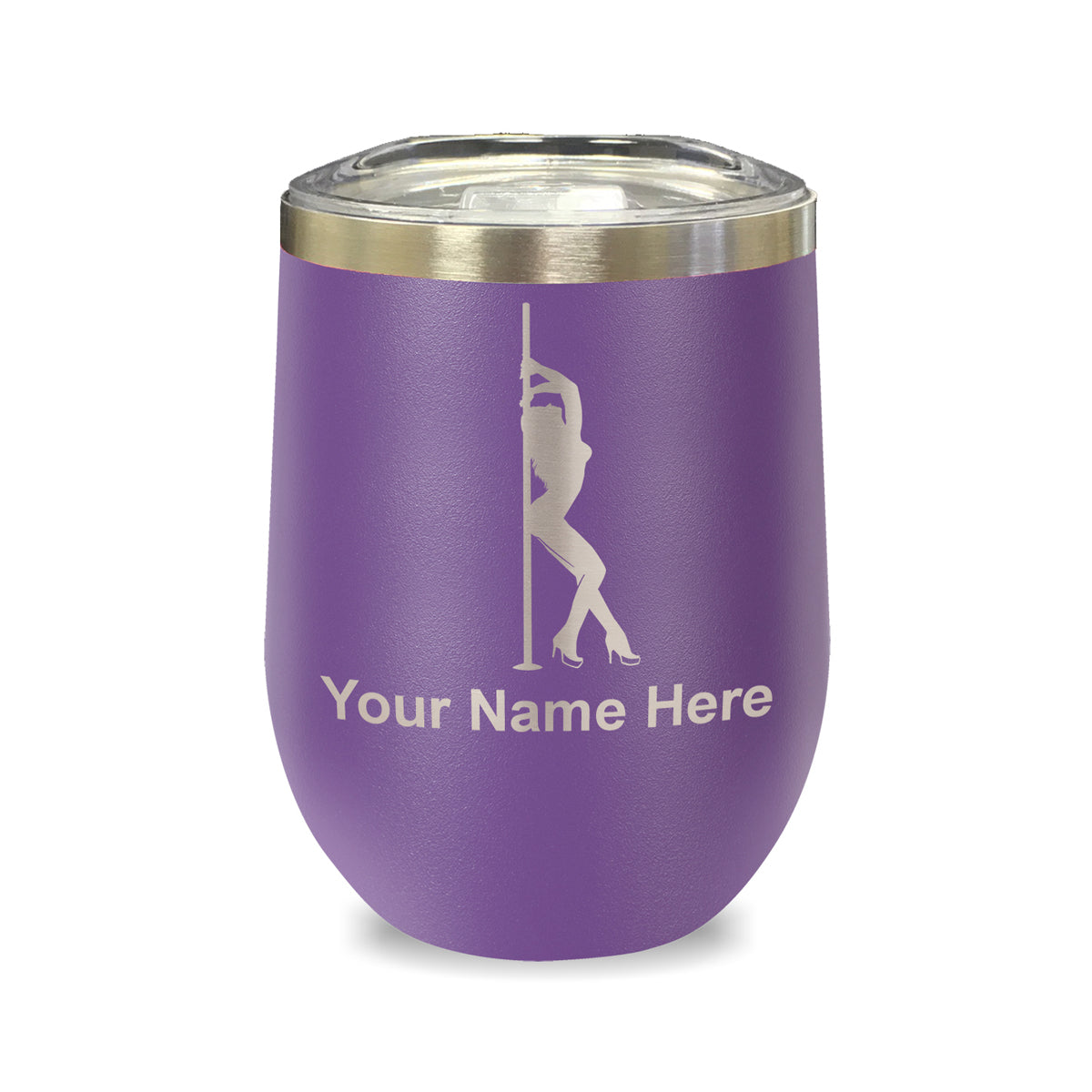 LaserGram Double Wall Stainless Steel Wine Glass, Pole Dancer, Personalized Engraving Included