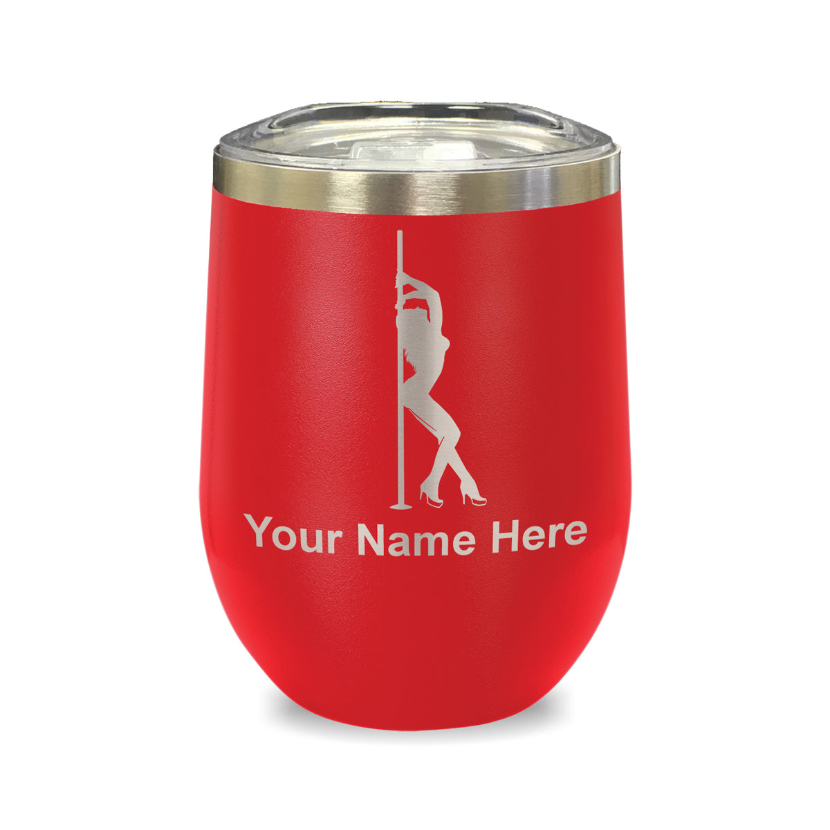 LaserGram Double Wall Stainless Steel Wine Glass, Pole Dancer, Personalized Engraving Included