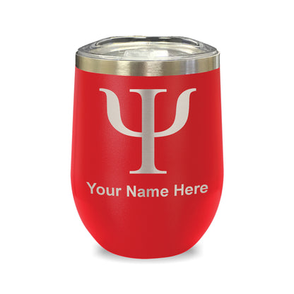 LaserGram Double Wall Stainless Steel Wine Glass, Psi Symbol, Personalized Engraving Included
