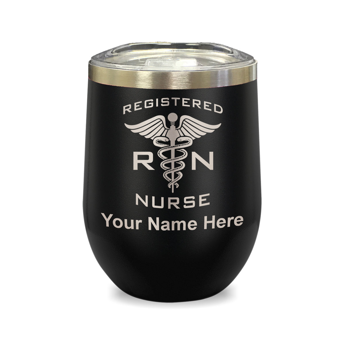 LaserGram Double Wall Stainless Steel Wine Glass, RN Registered Nurse, Personalized Engraving Included