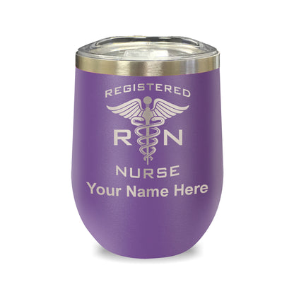 LaserGram Double Wall Stainless Steel Wine Glass, RN Registered Nurse, Personalized Engraving Included
