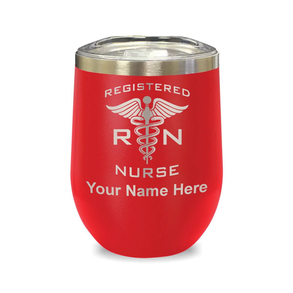 LaserGram Double Wall Stainless Steel Wine Glass, RN Registered Nurse, Personalized Engraving Included