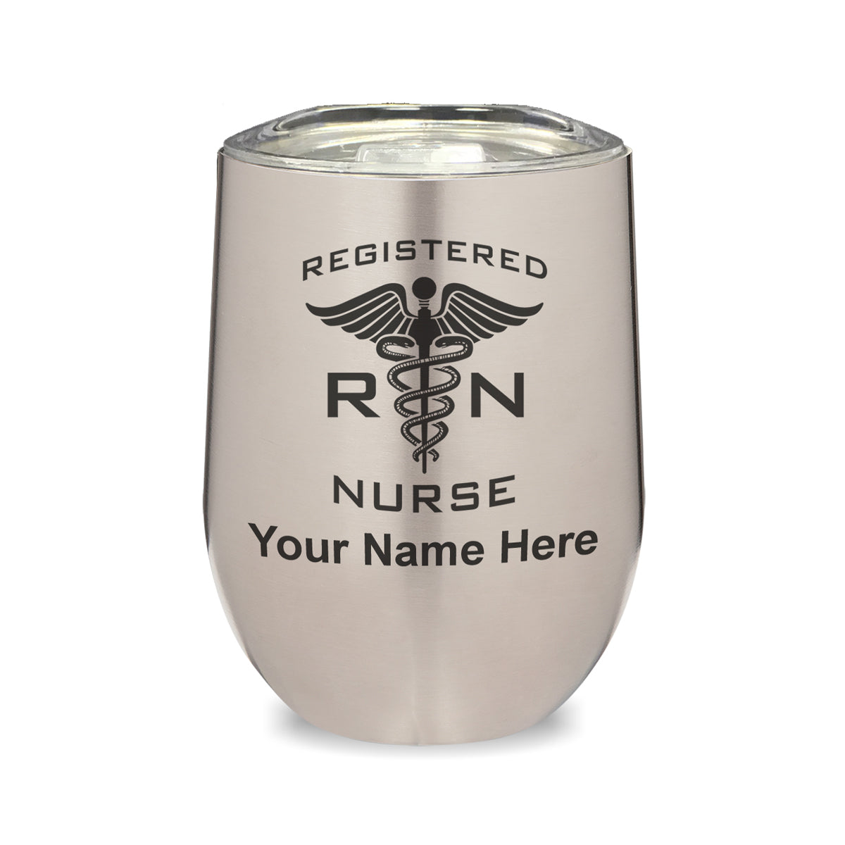 LaserGram Double Wall Stainless Steel Wine Glass, RN Registered Nurse, Personalized Engraving Included
