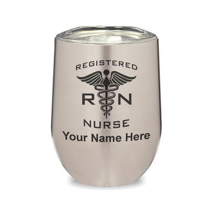 LaserGram Double Wall Stainless Steel Wine Glass, RN Registered Nurse, Personalized Engraving Included