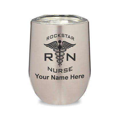 LaserGram Double Wall Stainless Steel Wine Glass, RN Rockstar Nurse, Personalized Engraving Included