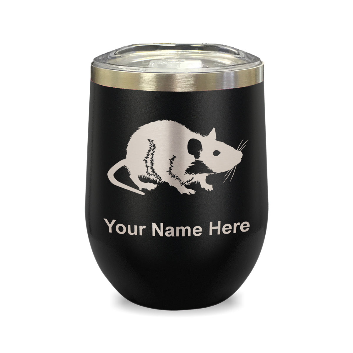 LaserGram Double Wall Stainless Steel Wine Glass, Rat, Personalized Engraving Included